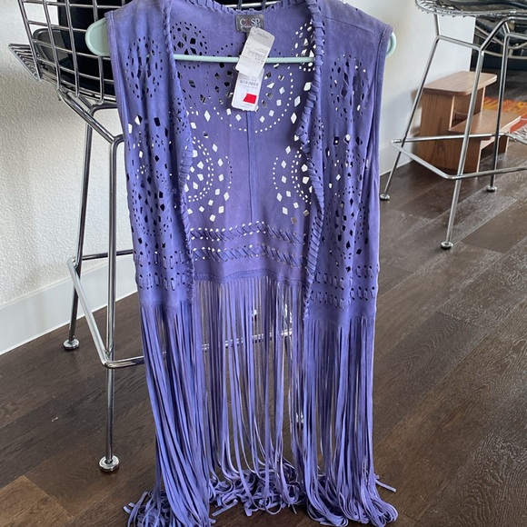 NWT Neiman Marcus CUSP purple Suede fringe vest, Sz S - Picture 4 of 13